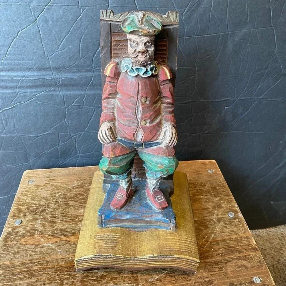 Vintage Art Decor Carb Wooden Men Sculpture Home Office Decor